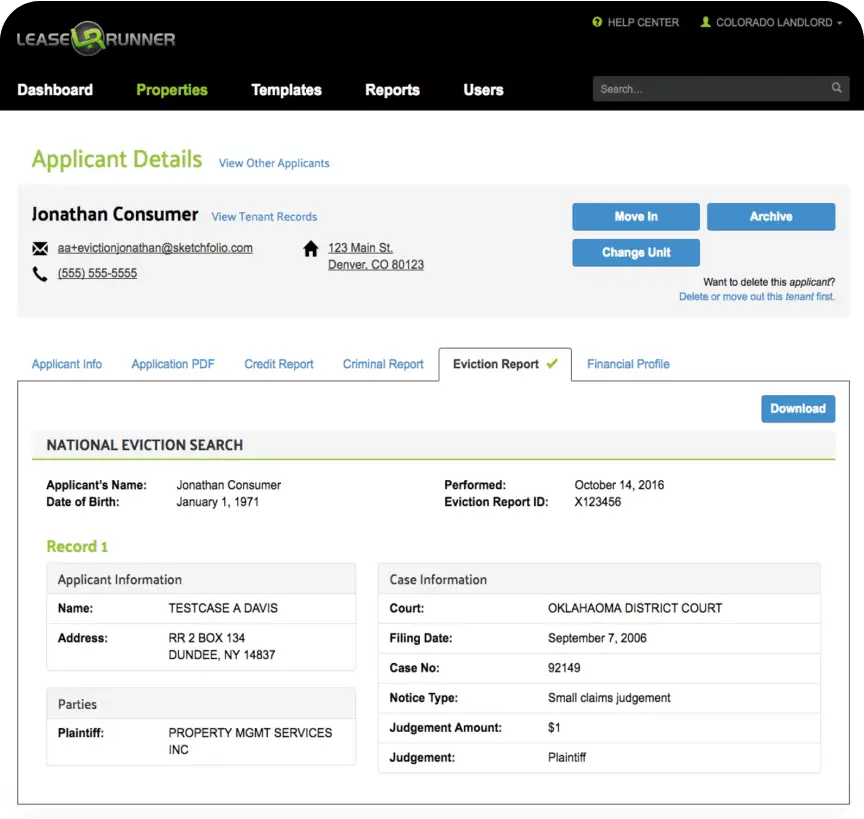 Eviction Check record